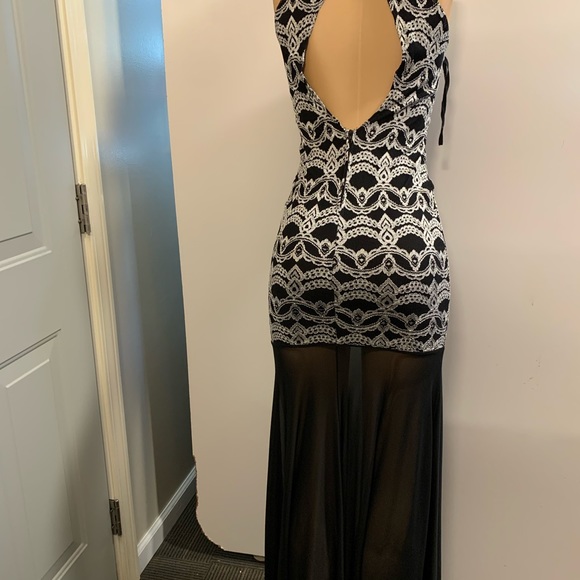 Women junior silver black high- low lace bodycon mermaid sleeveless dress size S - Picture 10 of 12